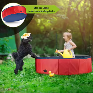 Stable Dog Pool | Splash Pool for Dogs | Foldable Pool with Drain Valve | Non-Slip Bathtub | Ball Pit for Kids | Ball Bath including Bath Brush & Repair Kit - Dog Pool 100x30 (Red)