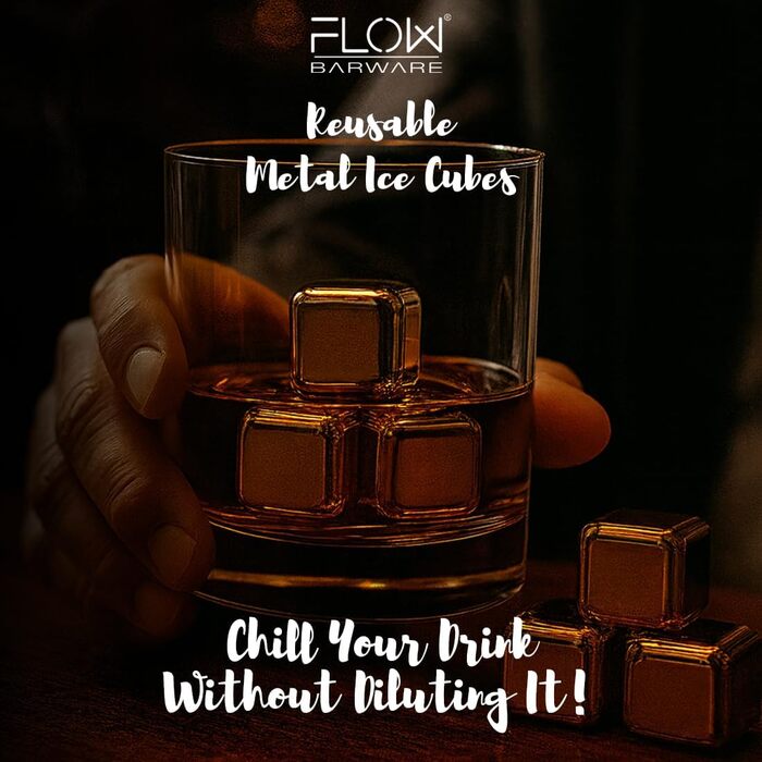Камені для охолодження напоїв Flow Barware (Золоті): 10 шт. з нержавіючої сталі для віскі, вина та джину