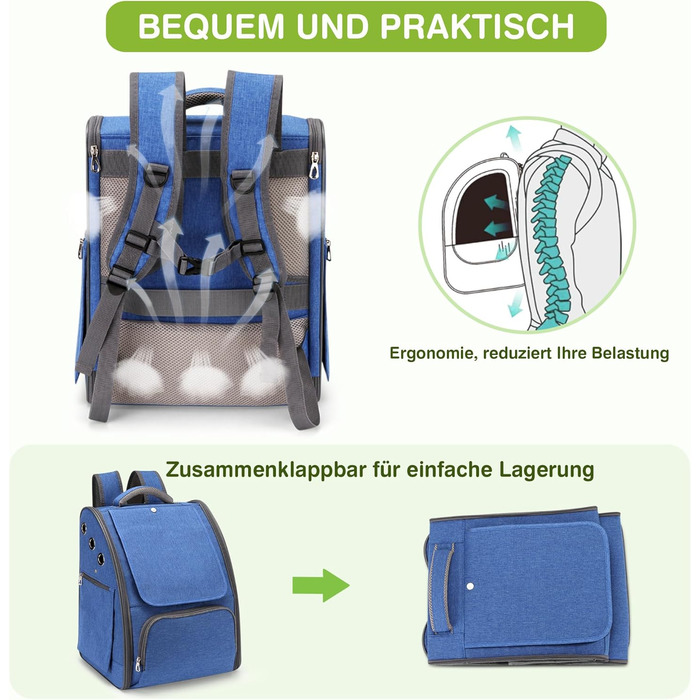 Рюкзак для котів та собак ALLSOPETS, складаний, дихаючий з сонцезахистом для маленьких тварин. Ідеально для подорожей, кемпінгу та піших прогулянок (Королівський синій)