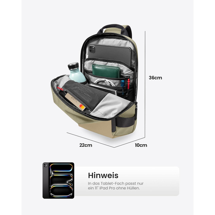 tomtoc Сумка через плече для чоловіків, Sling Bag, 13-14 дюймів, MacBook Air/Pro, водонепроникна, Khaki/Зелений