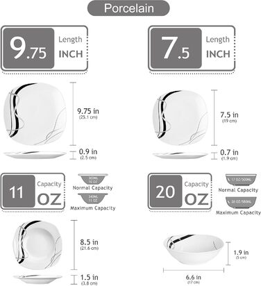 Набір посуду VEWEET FIONA 24 шт. для 6 осіб: 6 тарілок, 6 десертних тарілок, 6 супових тарілок, 6 мисок