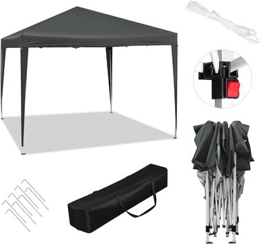 WOLTU Pop-Up Pavilion, Waterproof Folding Pavilion, Sun Shelter, Event Pavilion, Garden Pavilion for Terrace, Camping, Festival, Pagoda Tent, 3 x 3 m, with Oxford Fabric and Metal Frame, PVL0002be (Anthracite)