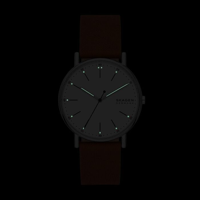 Годинник Skagen Signatur для чоловіків з кварцовим механізмом та шкіряним ремінцем (колір: коричневий та білий)