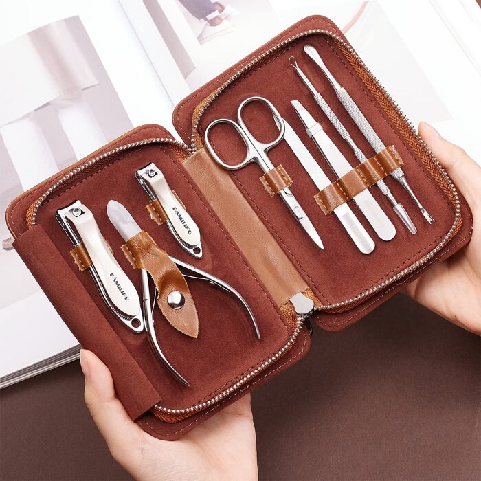 Набір для манікюру та педикюру FAMILIFE: 8 предметів з нержавіючої сталі, професійний, з кейсом, подарунок для чоловіків