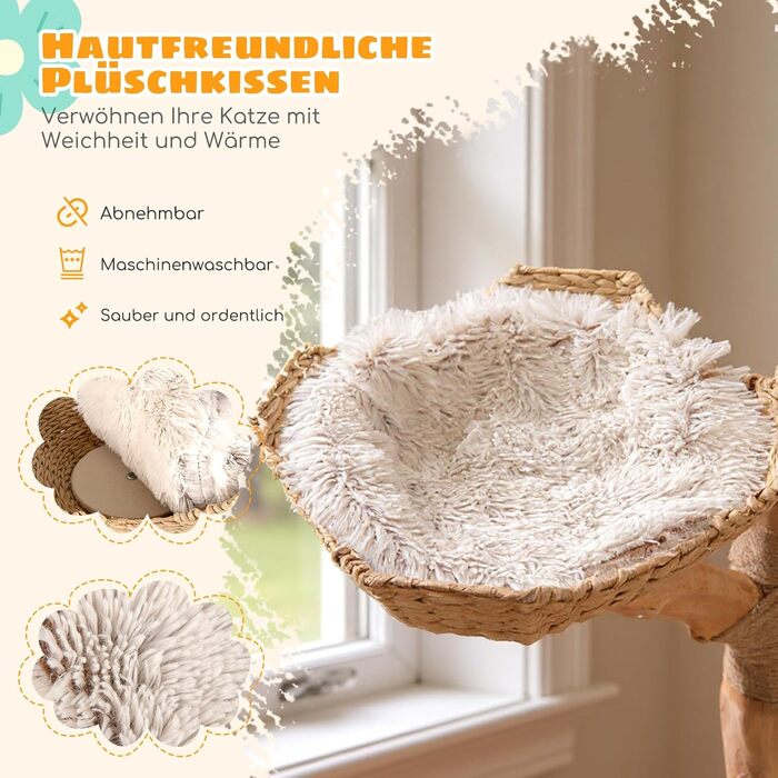 Дерев'яний кігтечка для котів Costway 87см з гамаком та джутовими стовпчиками, білий, 2 стовпчики (1+2)