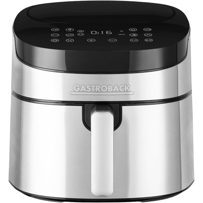 Фритюрниця GASTROBACK Air Pro XXL: 6.5 л, 8 програм, сенсорне керування, срібно-чорний колір
