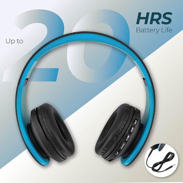 PowerLocus Бездротові навушники Over-Ear з Bluetooth, Hi-Fi стерео, FM радіо, Micro SD/TF, мікрофон, для iPhone/Android/Tablet/Laptop (Чорний/Синій)