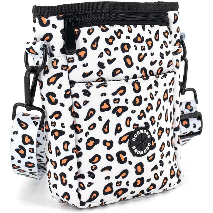 Сумка для ласощів для собак COOWONE Leckerlibeutel, з тримачем для відходів, на пояс, для прогулянок та тренувань, біла, леопардовий принт 2.0