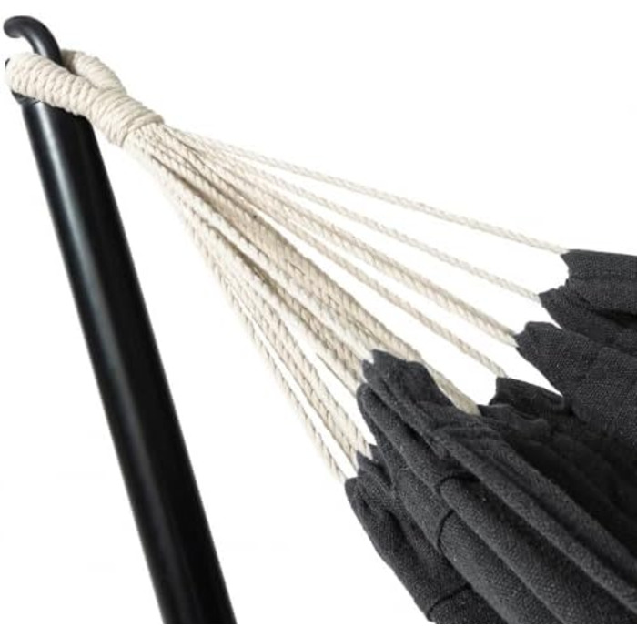 Hammock with metal stand and gray fabric, garden hammock holder