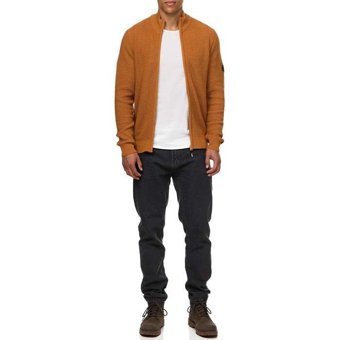 Чоловіча в'язана жилетка Indicode INayton зі стійким коміром та блискавкою | Кардіган з тонкого в'язання для чоловіків (M, Карамель)