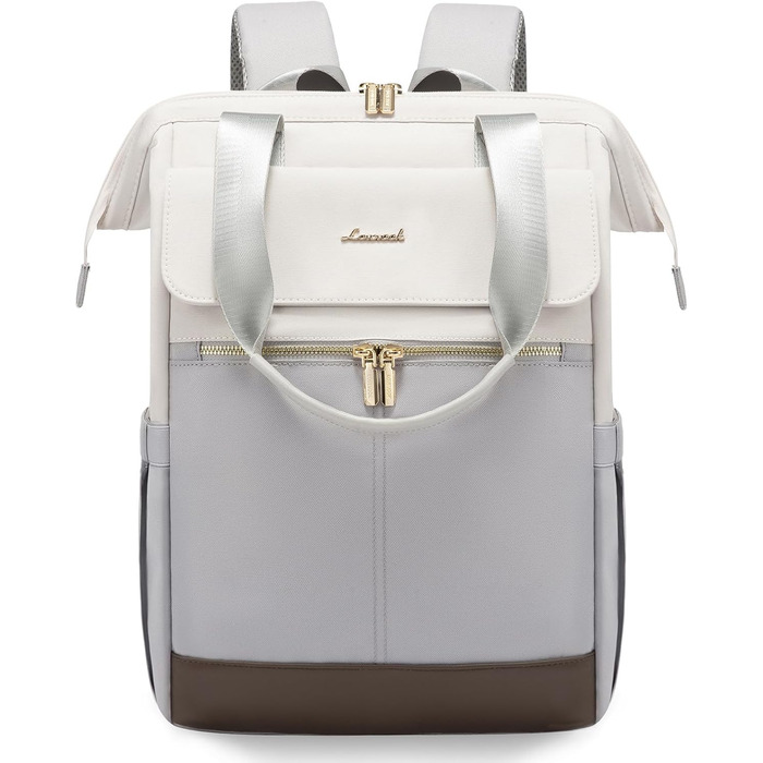 Стильний рюкзак LOVEVOOK для жінок: місткий, водонепроникний, для ноутбука 15.6/17.3 дюймів, ідеальний для роботи, навчання, подорожей (бежевий & світло-сірий)