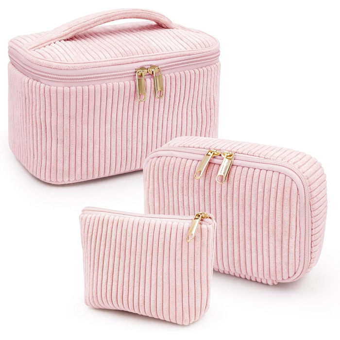 Набір косметичок для жінок: 3 шт. для макіяжу, подорожей та повсякденного використання (рожевий)