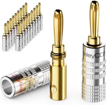 Бананові конектори deleyCON (24 шт.) - позолочені, гвинтові, для акустичних кабелів 0.75-4.5 мм - Hi-Fi ресивери, срібні