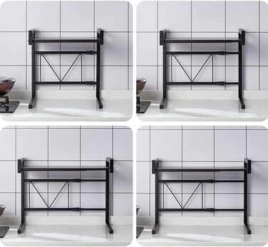 LANTUS Kitchen Shelf, Kitchen Organizer, Microwave Shelf, Oven Shelf Organizer, 2-Tier Organizer, Up to 25 kg, 42 cm (40-65 cm) Black