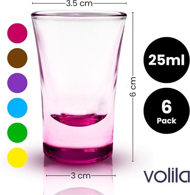 Склянки для шотів Volila 12 шт, 6cl, міцне скло для горілки, текіли, коктейлів, кольорові, для вечірок, можна мити в посудомийці