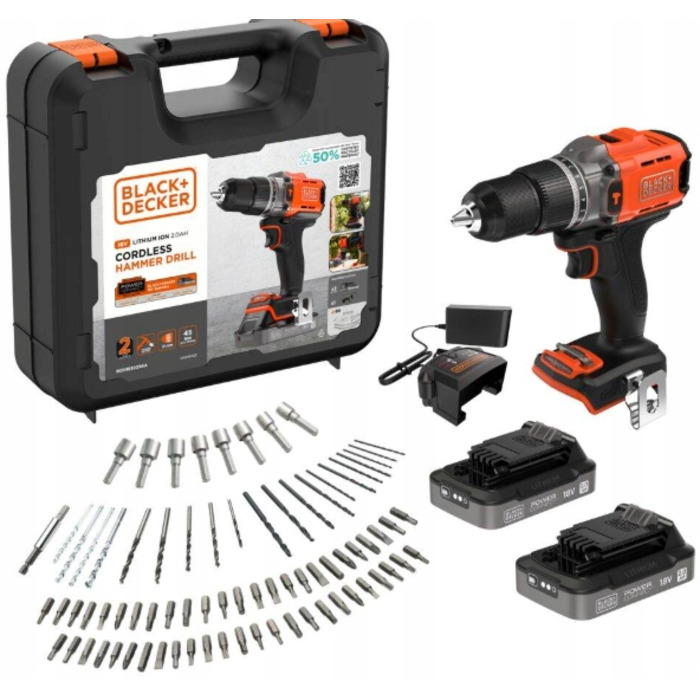 Акумуляторний дриль-шуруповерт Black & Decker BCD383D2XKA 18 В, 2 x 2 Аг