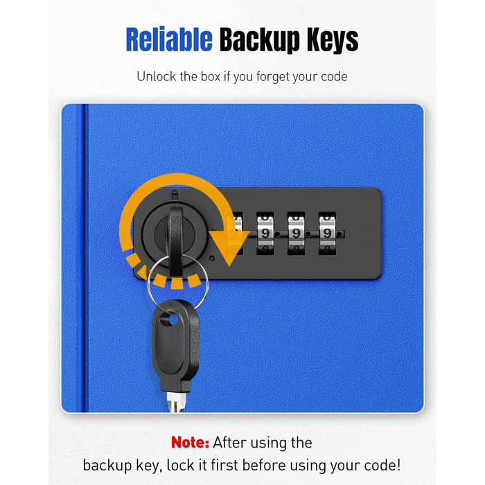 Шкафчик для ключів Uniclife на 60 позицій з комбінацією та ключовим замком, цифровий сейф, органайзер для ключів з регульованими полицями