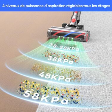 Бездротовий пилосос REBANIC S18 Max з дисплеєм, 600 Вт, 75 хвилин роботи, 58000 Па, об'єм контейнера 2 л, для твердих підлог, килимів, шерсті тварин, блакитний