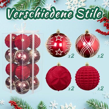 Гайонг Новорічні кулі для ялинки, 16 шт, Червоні новорічні кулі, Декорації для ялинки, для святкування Різдва з родиною та друзями. Червоний, 16 шт.