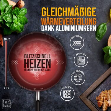 Набір сковорідок з нержавіючої сталі для всіх типів плит 20см та 28см з антипригарним покриттям - 10 років гарантії, ергономічні ручки, рівномірний розподіл тепла, придатні для миття в посудомийній машині та використання в духовці - Набір сковорідок 28см+