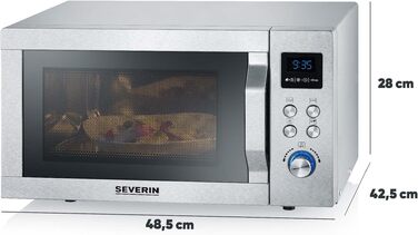 Мультифункціональна мікрохвильова піч Severin Crispy Wave 4-в-1 з конвекцією до 230°C, аерофритюрницею, грилем та духовкою, 25л, 2150 Вт, MW 7982, нержавіюча сталь