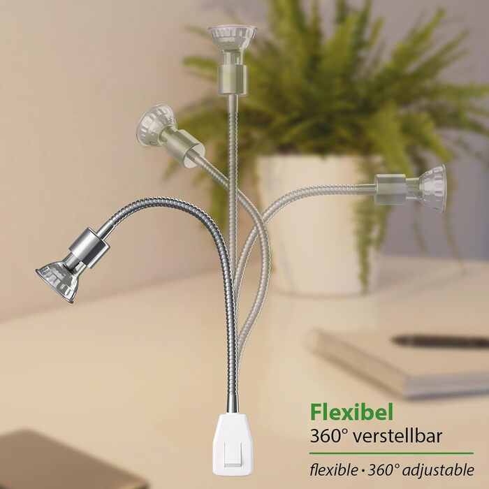 Світлодіодна настільна лампа LESCH з гнучкою ніжкою (хром/чорний), 2 шт. GU10 LED (тепле біле світло, 7.6W, 1103lm, кут 33°)