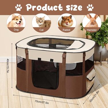 Клітка-вигул для цуценят та собак, складана, 70x55x40 см (колір кавовий)