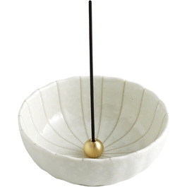 Asayu Japan Incense Holder - White Lotus - For 10cm Incense Sticks, Made in Japan, Traditional Ceramic Ash Catcher, Includes Detachable Brass Stand - For Yoga, Meditation, and Relaxation