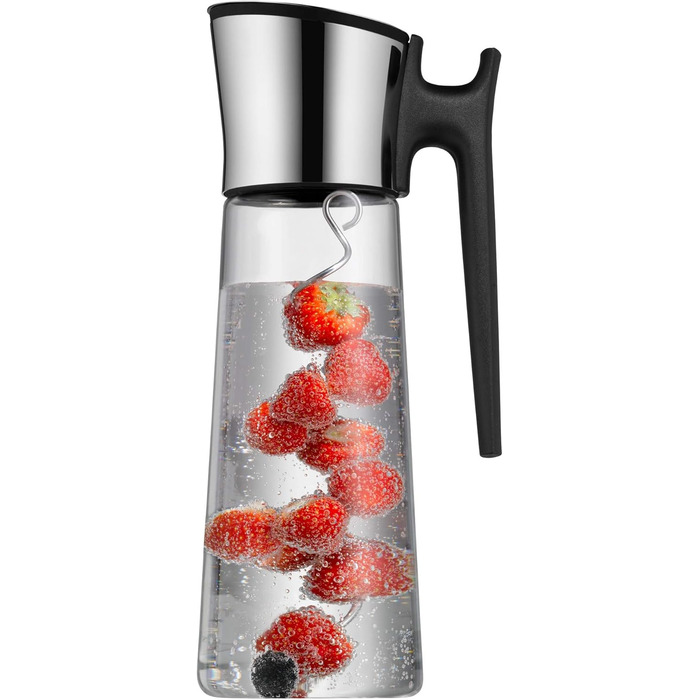 WMF Basic Water Carafe with Handle 1.5 Liter, Glass Carafe with Lid 1.5 l, Silicone Lid, Close-up Closure