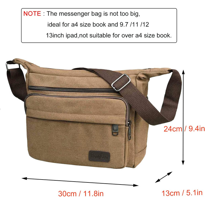 Чоловіча водонепроникна сумка через плече Jakago з тканини, сумка для роботи, подорожей, відпочинку, повсякденного використання, коричнева