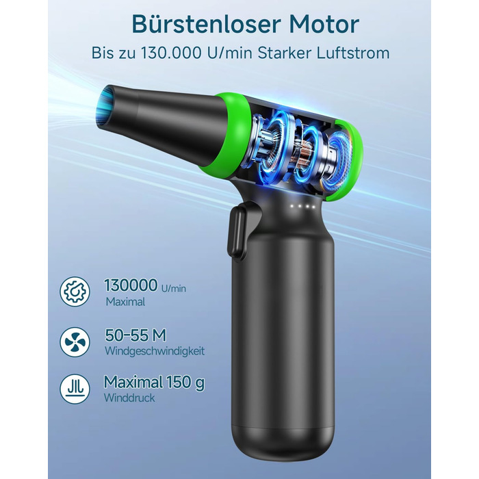 Електричний повітряний пилосос для чищення ПК - 3-ступеневий Air Duster 130000 об/хв, міні-фен, для клавіатури, авто, дому та вулиці