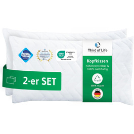 2-Pack Pillows 40x80 VERDA, 100% Sustainable, Orthopedic 40 x 80 cm Bed Pillows, Pillow made from Recycled Material, Adjustable Height for Back Sleepers, Side Sleepers, Allergy-Friendly Pillow 40x80 cm - Double Pack