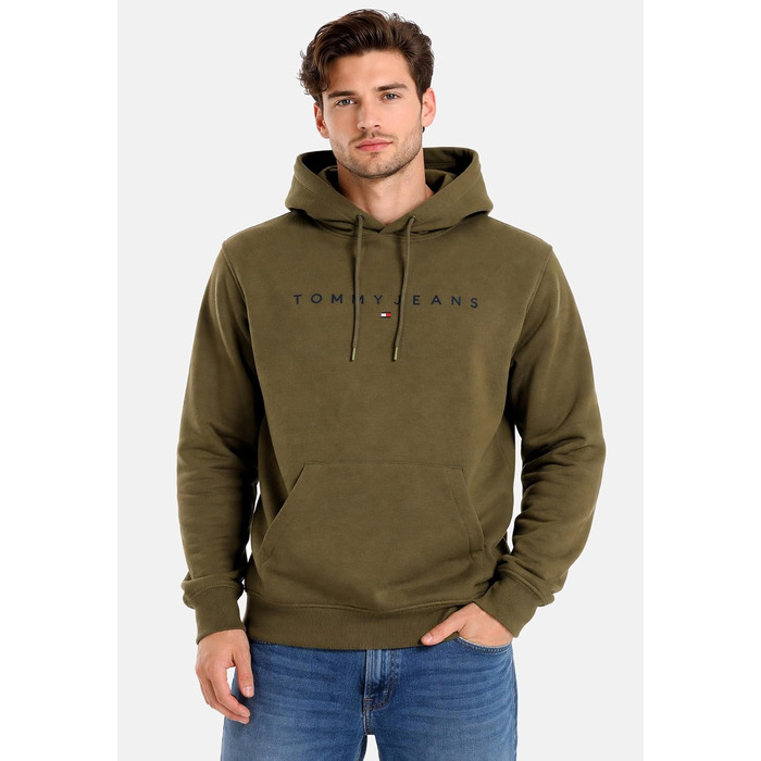 Чоловіча толстовка-худі Tommy Jeans Linear Logo з капюшоном, темно-зелена (S)