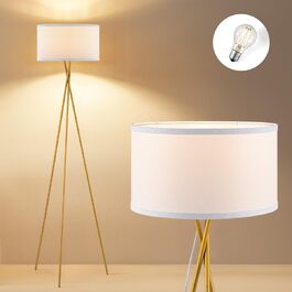 Стійка лампа Home Sweet Home в стилі ретро з триногою, золотий метал, абажур білий, E27 LED 4W, 2700K, 138 см