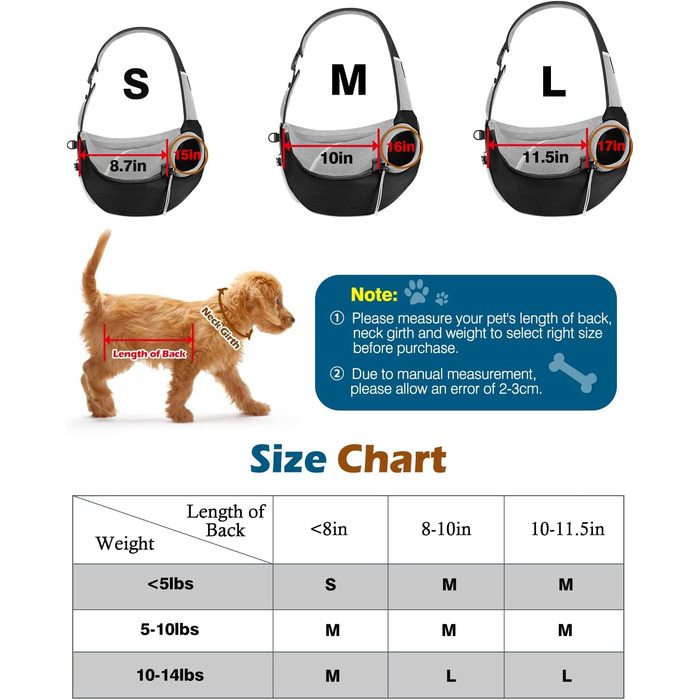 Pawaboo Сумка-переноска для собак, оновлена модель з кишенею для телефону, регульована, чорна, S