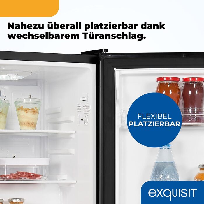 Exquisit KB560-V-091E: Міні-холодильник чорного кольору, 50 літрів, LED-підсвітка, регулювання температури, ширина 45 см