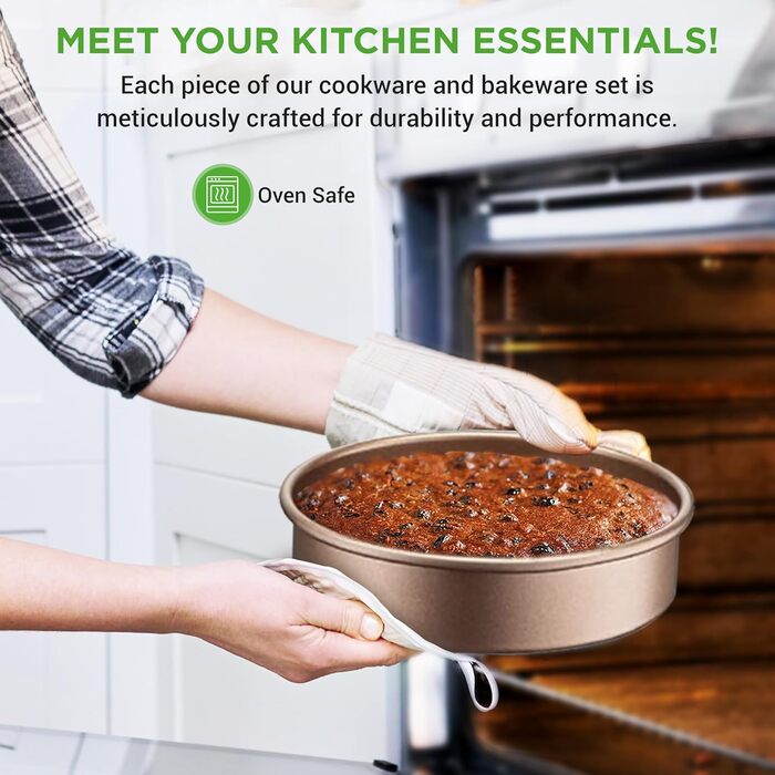 NutriChef 20-Piece Nonstick Cookware Set - PTFE/PFOA/PFOS-Free Heat Resistant Lacquer Kitchenware with Saucepan, Frying Pans, Cookware Pots, Oven Pot, Lids, Kitchen Utensils, Matte Gold