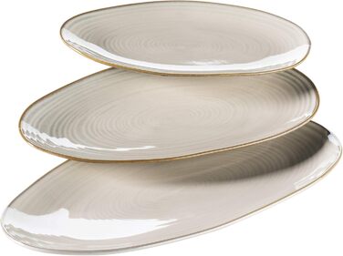 MÄSER 931372 Nottingham Series Set of 3 Serving Plates, Vintage-Look Serving Platter in 3 Sizes, Beige, Stoneware, 28 x 15.5 cm