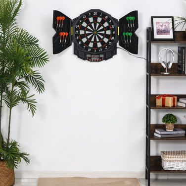 HOMCOM Електронна дартс-дошка Dartboard з дверцятами, 216 ігор, в комплекті 4 світлодіодних індикатори, 12 дротиків для до 8 гравців, ABS PP, 49x54,6x5,5 см