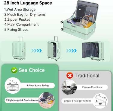 Набір валіз Sea Choice Hartschalen 2 шт. (Trolley, 55/78 см) з TSA замком та тримачем для напоїв, зелений