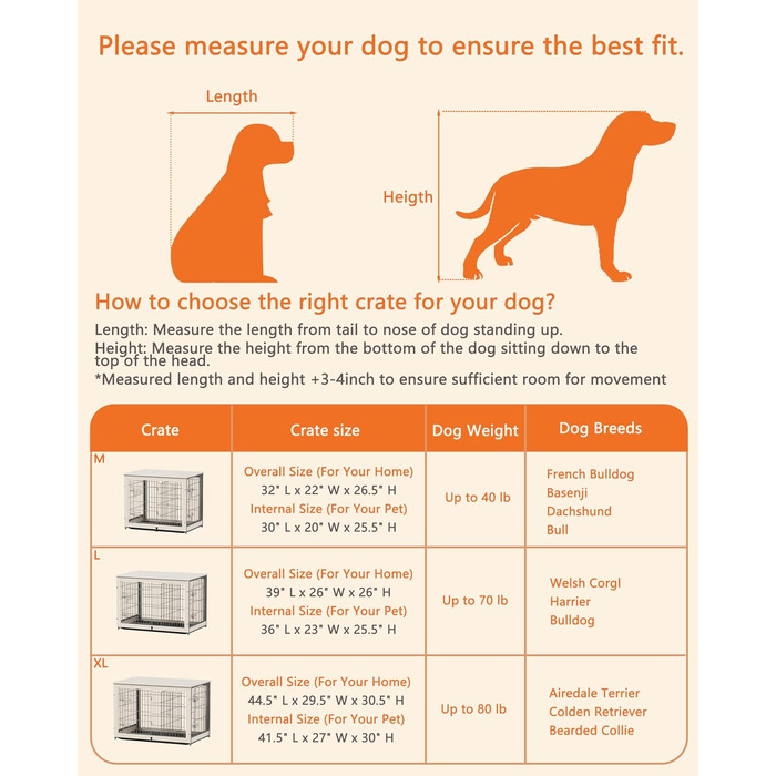 Будка для собак Piskyet з дерева з перегородкою, столиком, двома дверцятами, для дому (96 x 63,8 x 66,8 см), білий