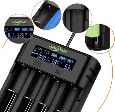Зарядний пристрій SUNLYTOUR для акумуляторів Ni-MH AA, 18650, 21700, 21750 (4 слоти) з PCB-захистом