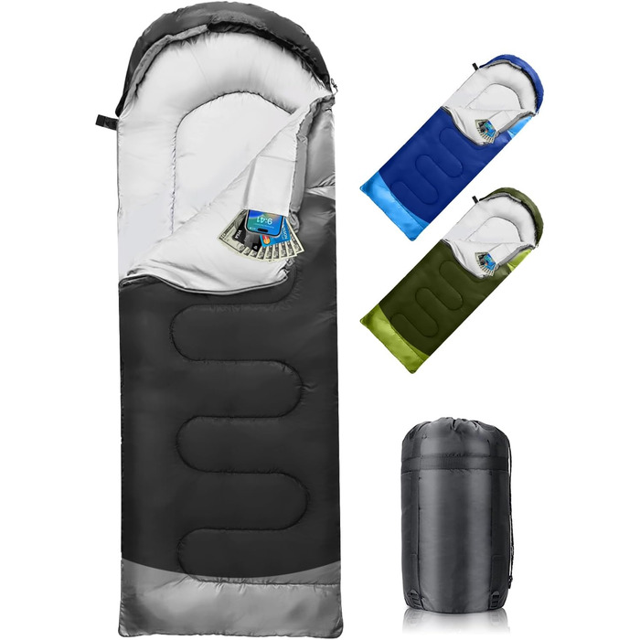 Спальний мішок 3-4 сезони, водонепроникний, ультралегкий, 220*75см (чорний) - для кемпінгу, подорожей, походів