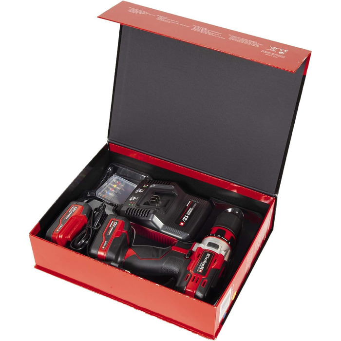 Акумуляторний дриль-шуруповерт Einhell TE-CD 12/1 Li (2x2.0Ah) – Li-Ion, 12V, 2-швидкісний, LED, металеве редуктор, зарядний пристрій + 2x2.0Ah акумулятори