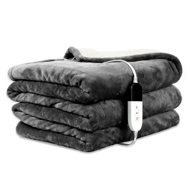 Електрична ковдра COZYTY 150x200 см з таймером та захистом від перегріву, фланель, 6 режимів нагріву, сіра