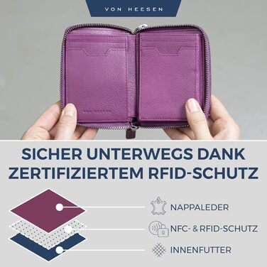 VON HEESEN Leather Wallet with RFID Blocker - Wallet for Women & Men made of Genuine Leather - Wallet with Coin Pocket - Purse for Women and Men in Pink