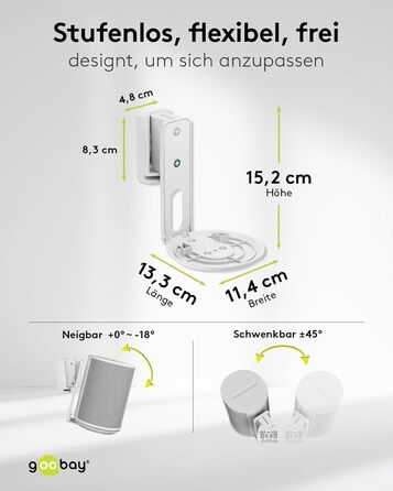 Настінний кронштейн-підставка для колонки Sonos Era 100 від Goobay, білий, з кабель-менеджментом, висота 71 см, вантажопідйомність 3 кг (71983)