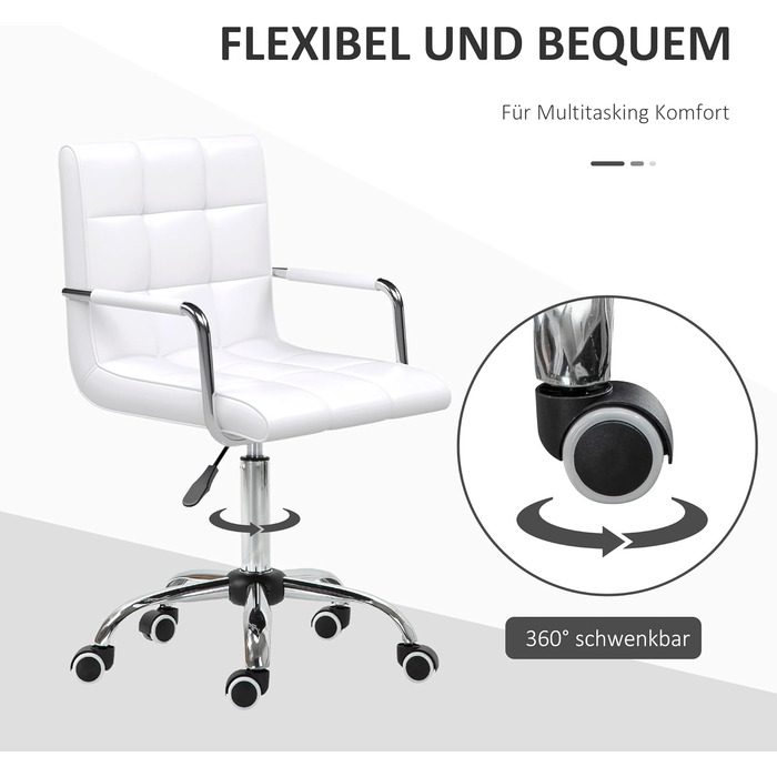Крісло офісне HOMCOM для дому, регульоване по висоті, поворотне, з штучної шкіри, до 120 кг, біле