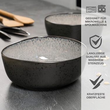 Набір органічних мюслі-мисок Moritz & Moritz (6 шт.) з кераміки, 500 мл, сучасний дизайн, градієнт кольору, стійкі до миття в посудомийній машині (сірий, сервіровочна миска (2x))