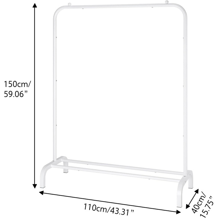 MOYIPIN Metal Clothes Rack, Single Rod Portable Clothes Hanger Rack, Clothes Stand for Bedroom, Balcony 110.5 cm, White